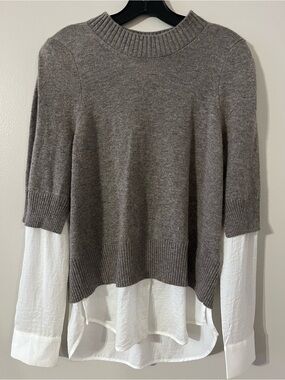 Brochu Walker Brownish Knit Sweater with White Woven Shirttail Hem Sz M